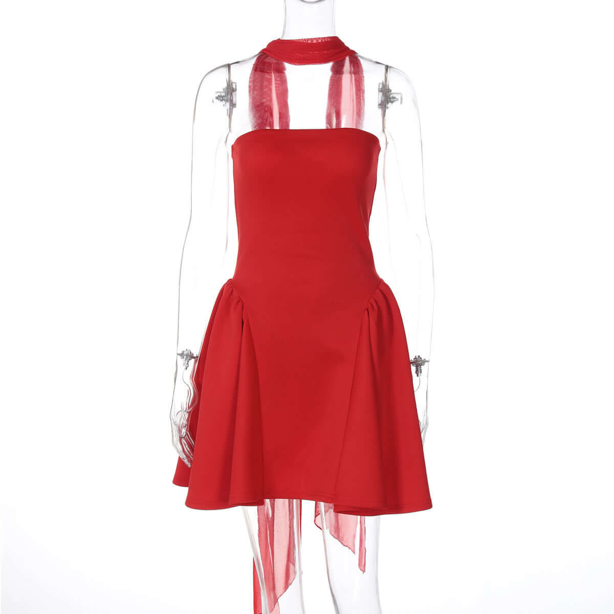 Red sexy tube top dress with back zipper design, perfect for party clothing women. Stylish and comfortable for any occasion.