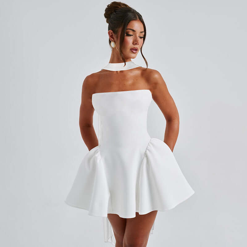 Stylish Sexy Tube Top Dress With Back Zipper Design Ins Fashion Short Dress For Party Clothing Women, perfect for events.